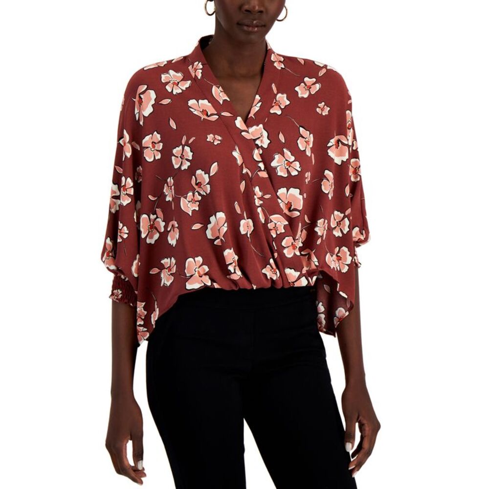 Alfani Faux Wrap Smocked Cuff Top